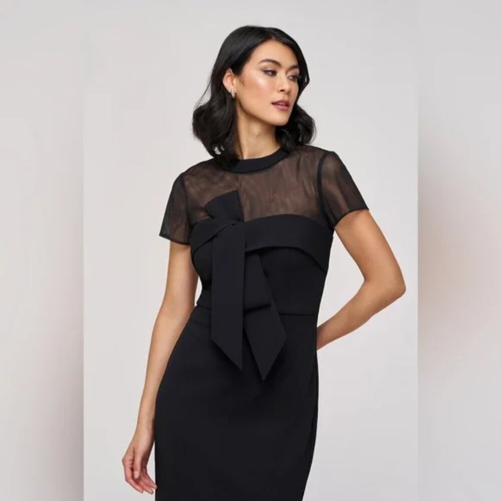 JS Collections Black Asymmetrical Ruffled Sheath Dress  Sz: 6